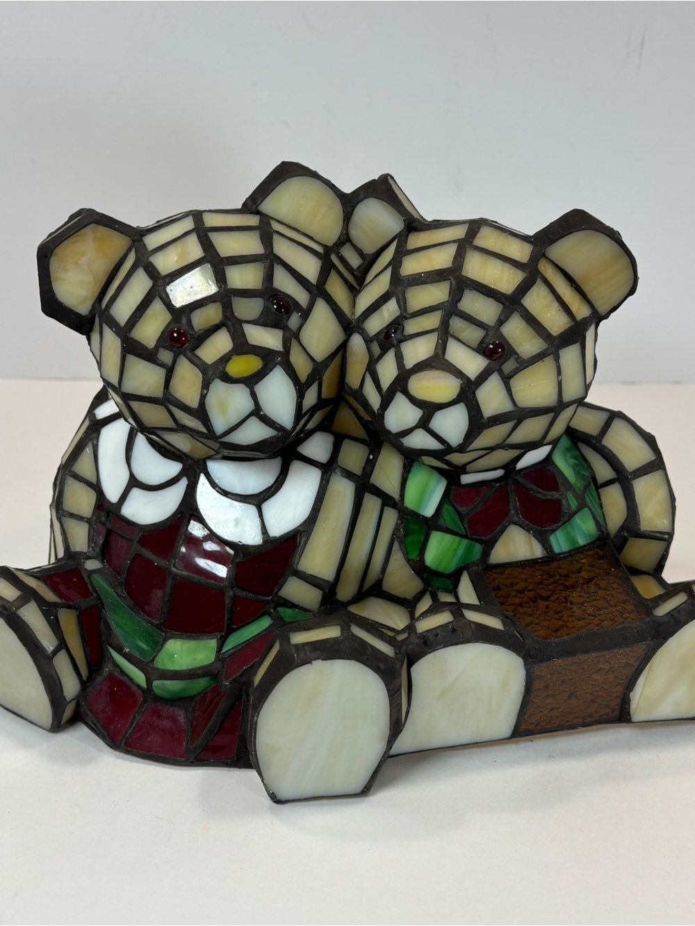 VTG Stained Glass Teddy Bears Accent Lamp Night Light Decor Whimsical Mosaic